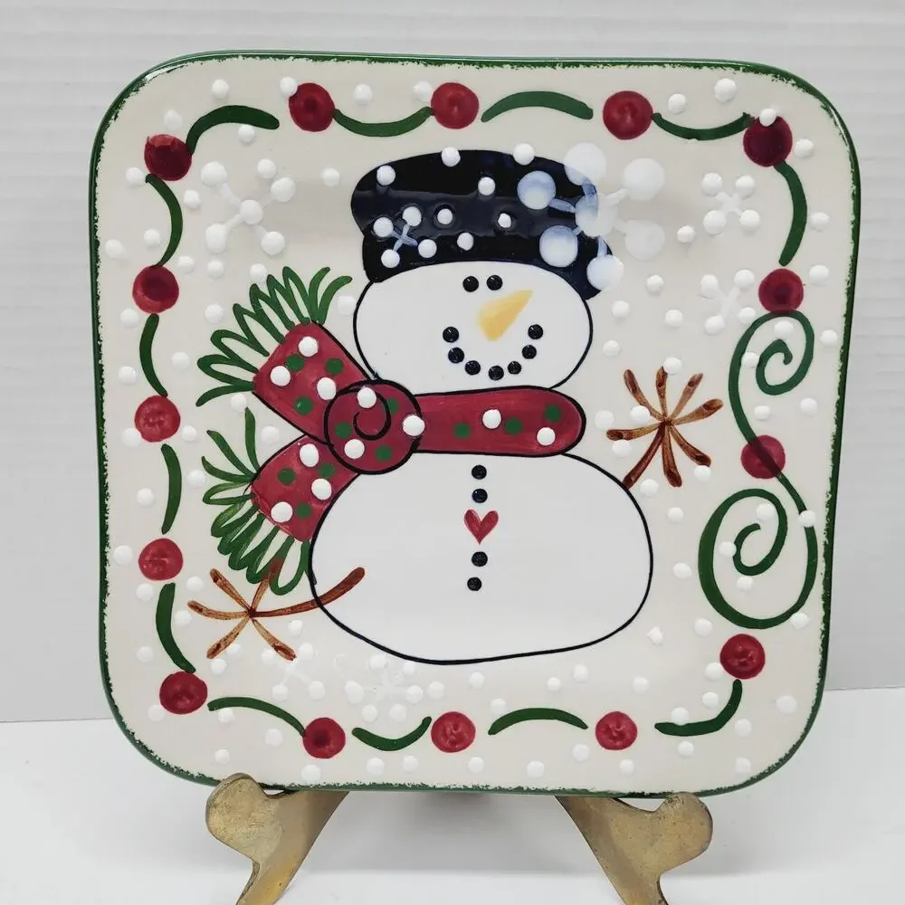 Set of 4 Expressly Yours Textured Snowman Christmas 7 3/4” Square Cookie Plates